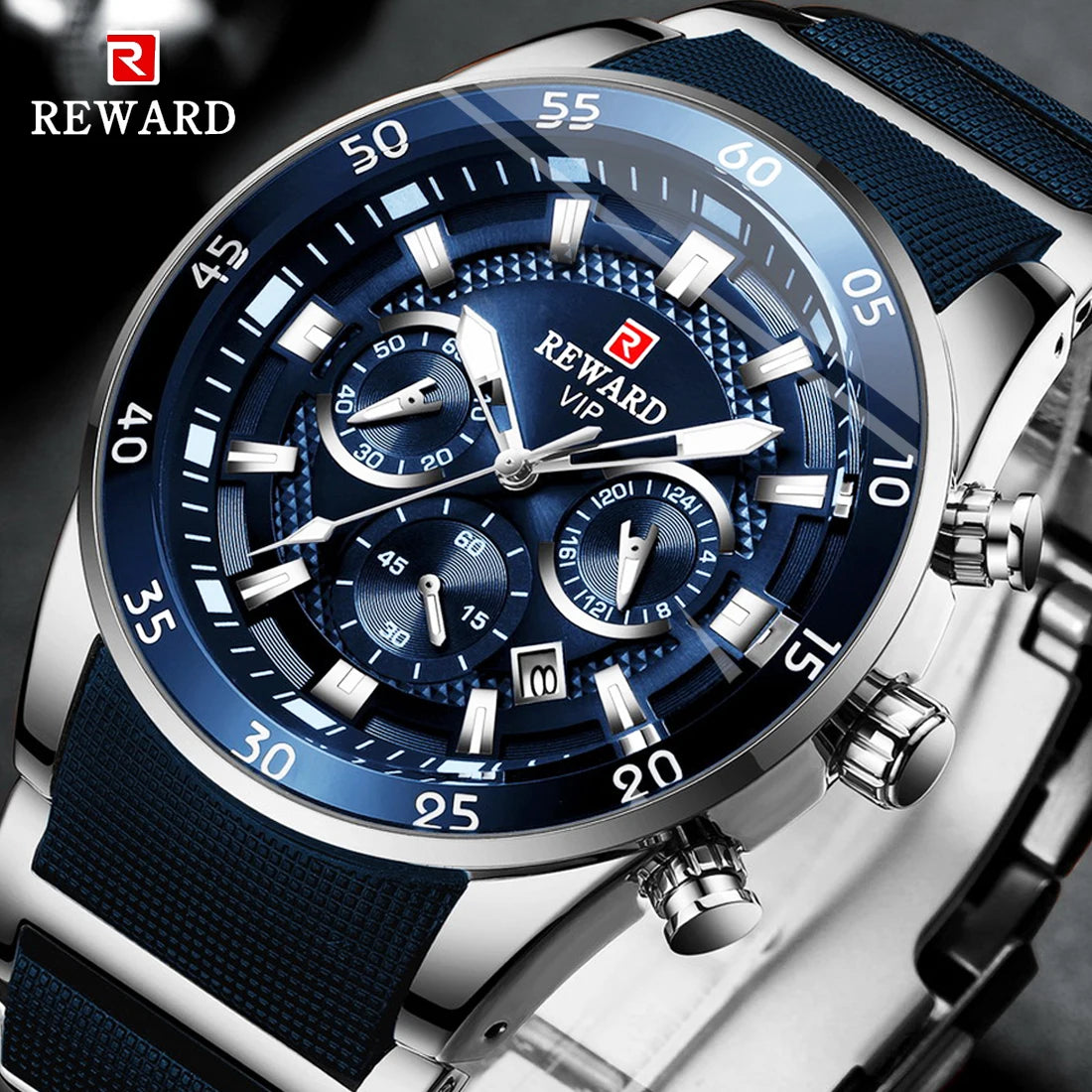 REWARD Men's Quartz Business Watch Stainless Steel 3-Eyes Calendar Wristwatch