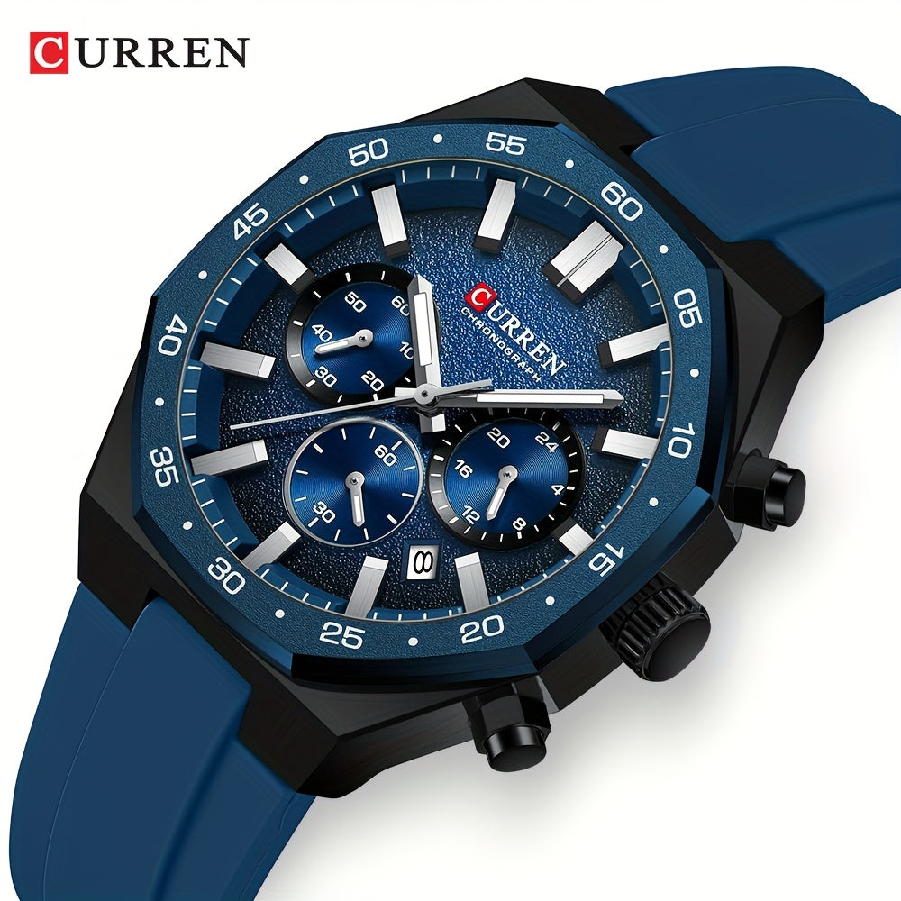 Men's Multifunction Chronograph Watch – Original Fashion Sports Wristwatch with Silicone Strap, Luminous Hands & Calendar