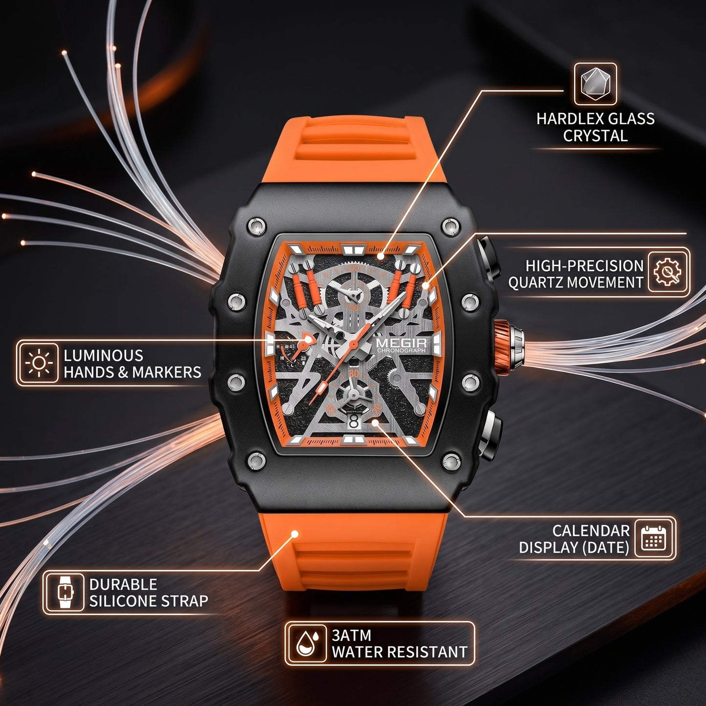 MEGIR Men's Military Sports Watch Silicone Band Luminous Dial Chronograph Date Wrist Watch