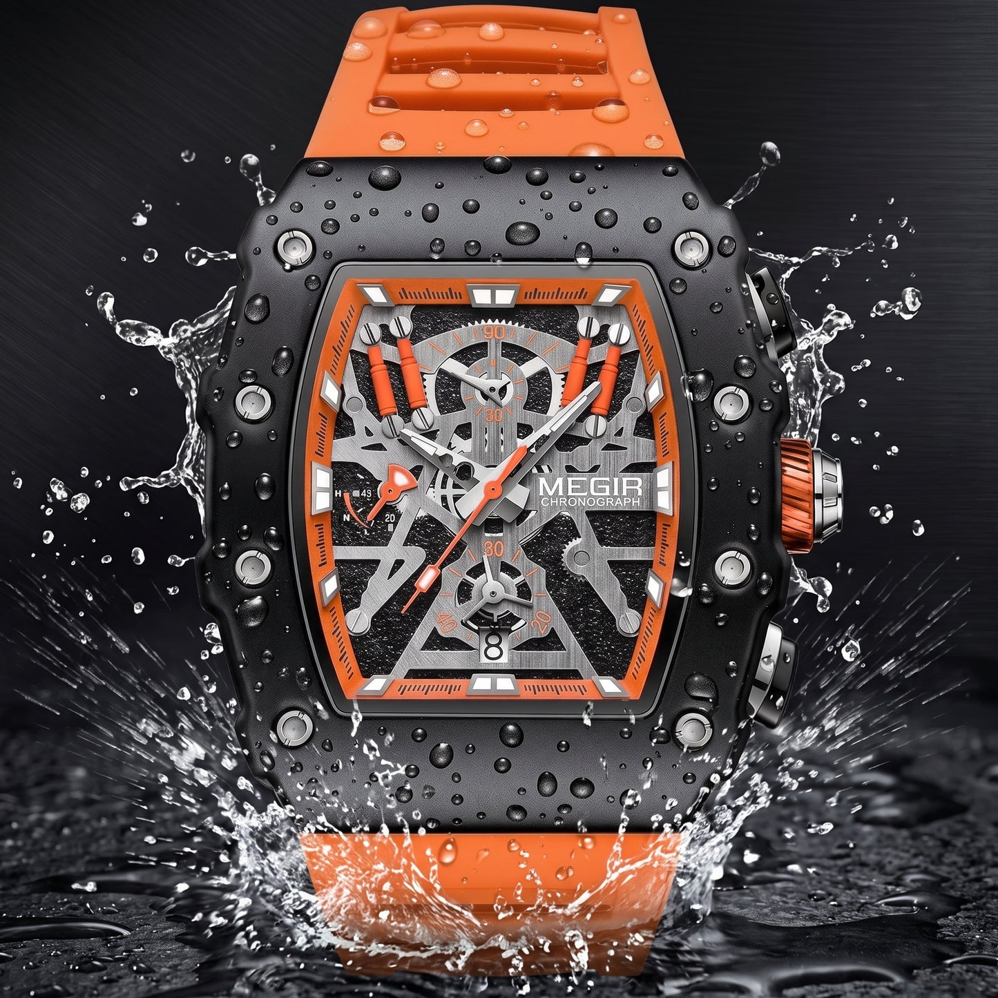 MEGIR Men's Military Sports Watch Silicone Band Luminous Dial Chronograph Date Wrist Watch