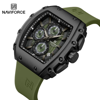NAVIFORCE Men Sport Waterproof Quartz Watch Luxury Barrel-Shaped Steel Band Alloy Dial Casual Couple luminous Wristwatch NF8070