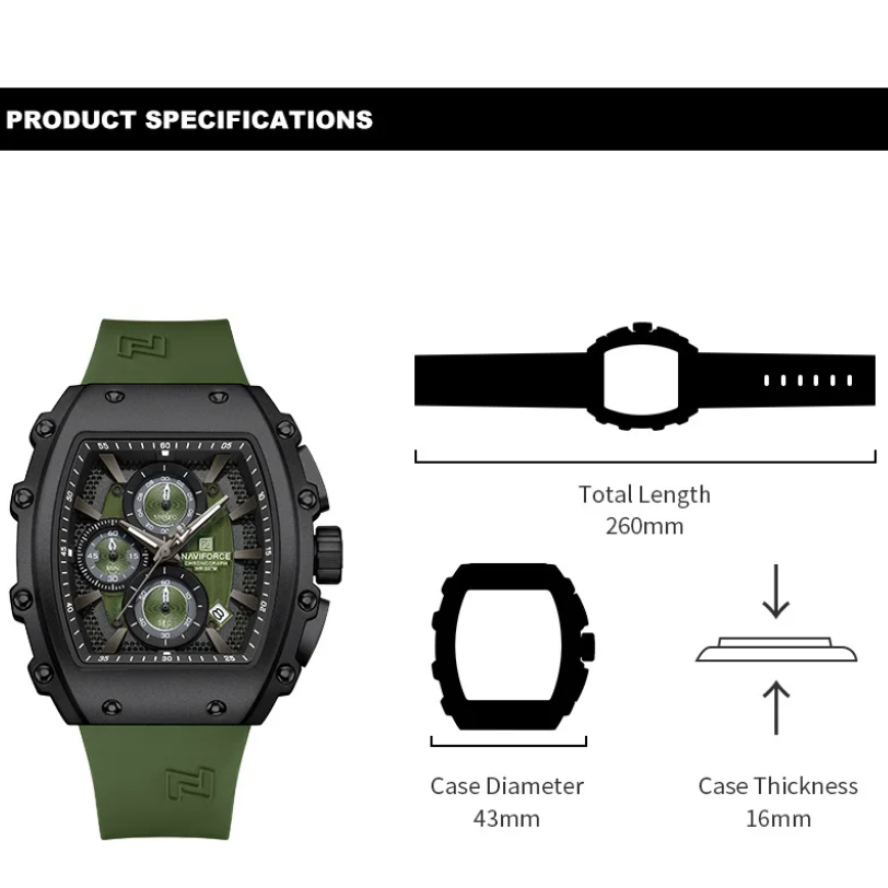 NAVIFORCE Men Sport Waterproof Quartz Watch Luxury Barrel-Shaped Steel Band Alloy Dial Casual Couple luminous Wristwatch NF8070