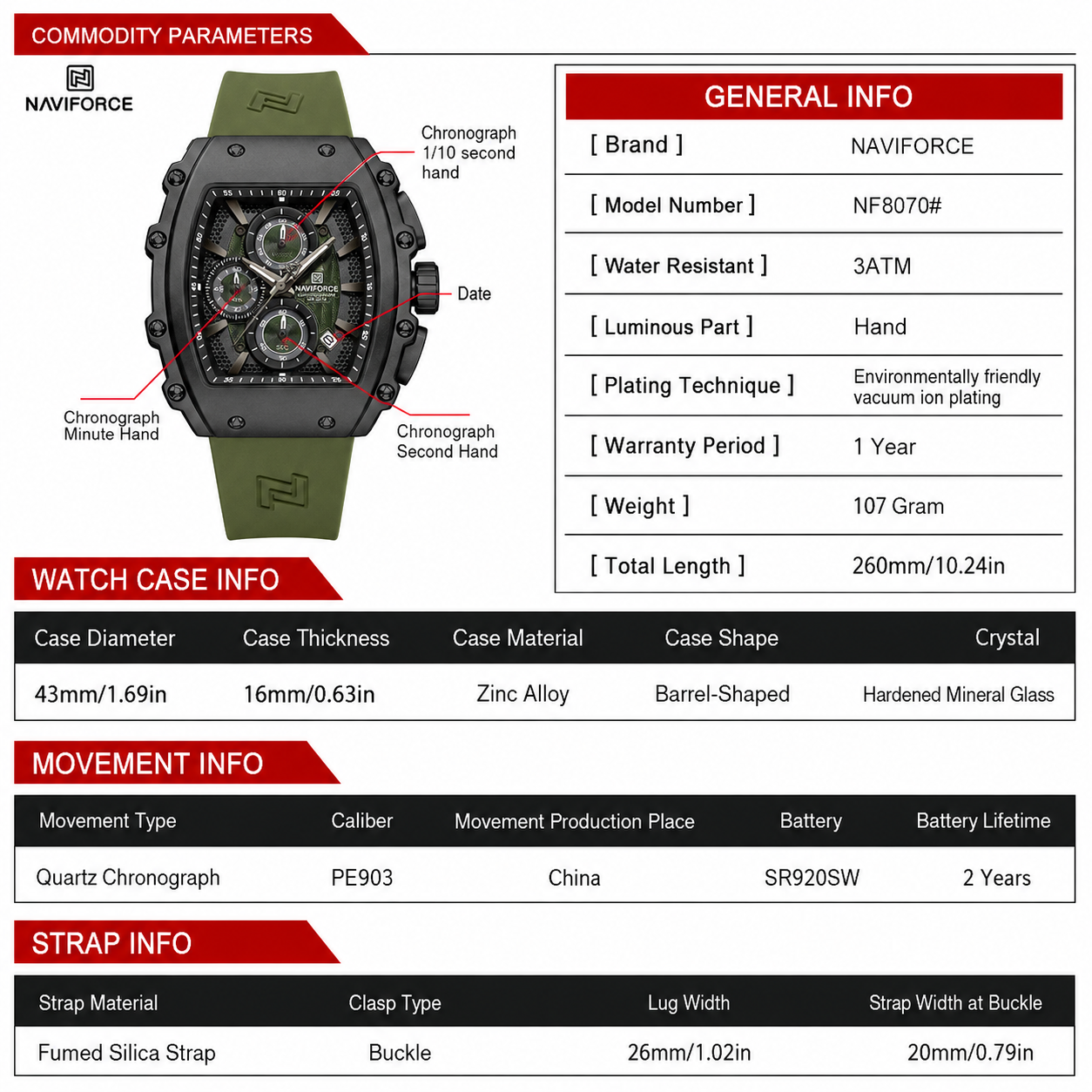 NAVIFORCE Men Sport Waterproof Quartz Watch Luxury Barrel-Shaped Steel Band Alloy Dial Casual Couple luminous Wristwatch NF8070