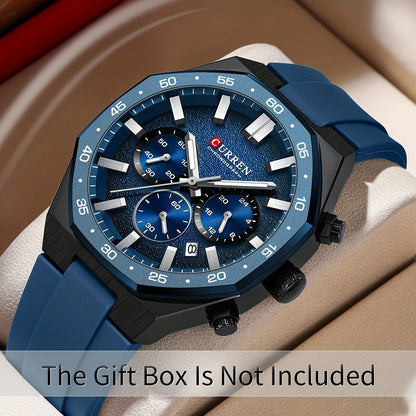 Men's Multifunction Chronograph Watch – Original Fashion Sports Wristwatch with Silicone Strap, Luminous Hands & Calendar