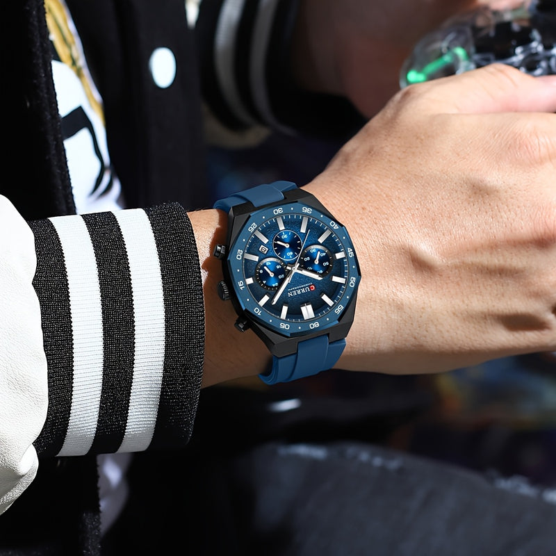 Men's Multifunction Chronograph Watch – Original Fashion Sports Wristwatch with Silicone Strap, Luminous Hands & Calendar detail view