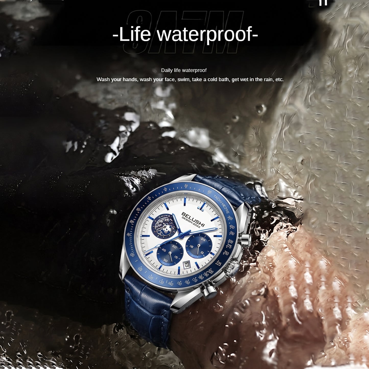 Business Luxury Round Top Brand Luxury Chronograph Calender Genuine Leather Waterproof Luminous Men Wrist Quartz Watches