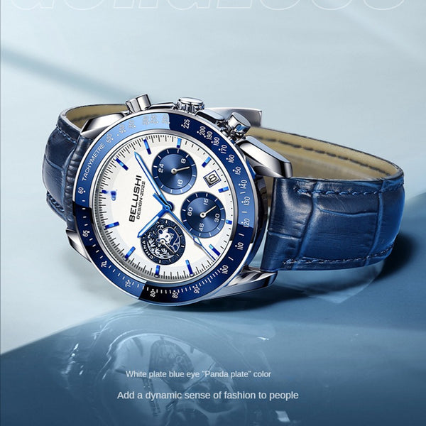 Business Luxury Round Top Brand Luxury Chronograph Calender Genuine Leather Waterproof Luminous Men Wrist Quartz Watches