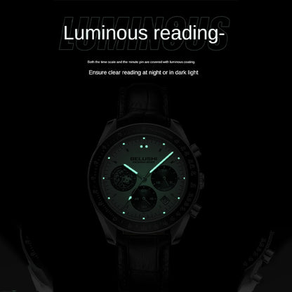 Business Luxury Round Top Brand Luxury Chronograph Calender Genuine Leather Waterproof Luminous Men Wrist Quartz Watches