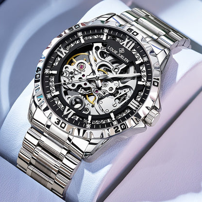 LOUIE JUELEN Automatic Skeleton Mechanical Watch Men's Business Watch Water-Resistant Luminous Men's Wristwatch