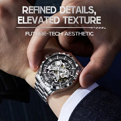 LOUIE JUELEN Automatic Skeleton Mechanical Watch Men's Business Watch Water-Resistant Luminous Men's Wristwatch