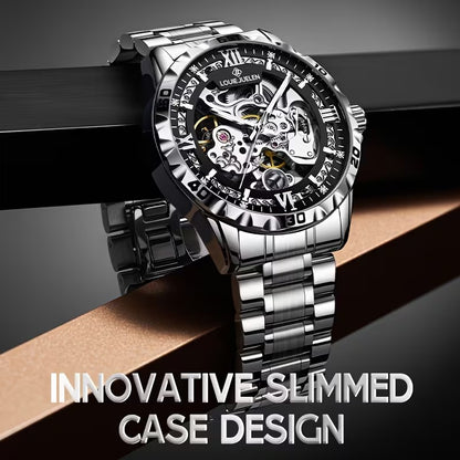 LOUIE JUELEN Automatic Skeleton Mechanical Watch Men's Business Watch Water-Resistant Luminous Men's Wristwatch