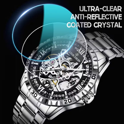 LOUIE JUELEN Automatic Skeleton Mechanical Watch Men's Business Watch Water-Resistant Luminous Men's Wristwatch